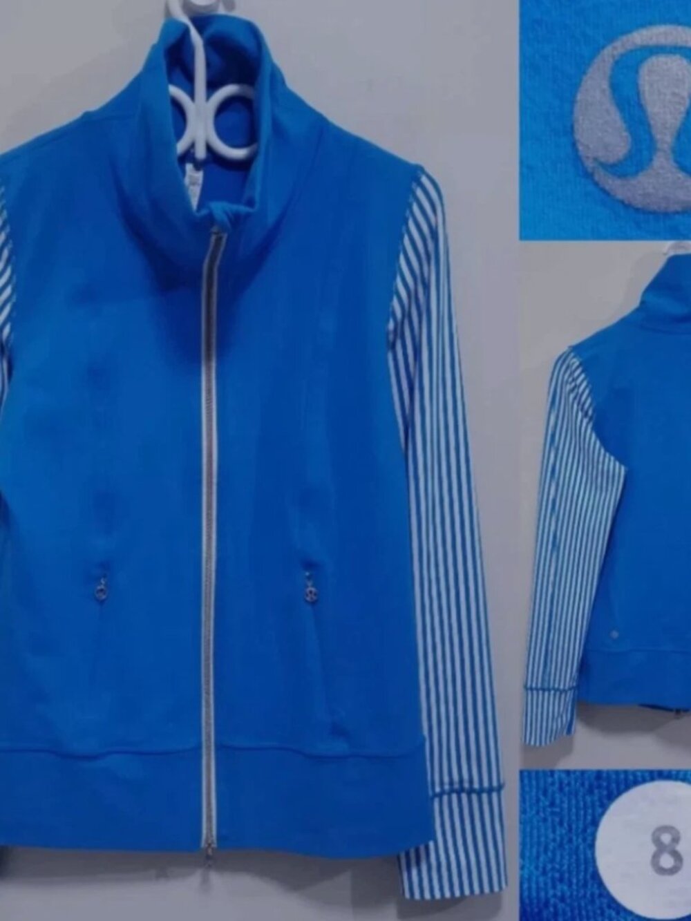 Lululemon Daily Yoga Jacket 8 Medium Polar Cream Beaming Blue Classic Stripe